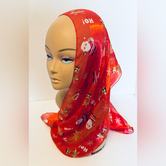 Holiday Christmas Scarves Red Black Santa Reindeer Snowman Lot of Three 58 x 13" - Picture 2 of 16